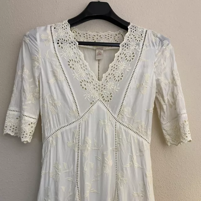 Sundance Dress Size 6 Eyelet Lace Blooming Romance Midi V Neck Ivory Cream 2