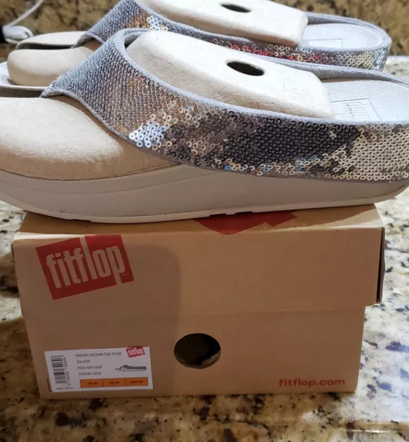 Womens Silver ringer Sequin  toe -post Fit Flop - Size 8 - New With Box