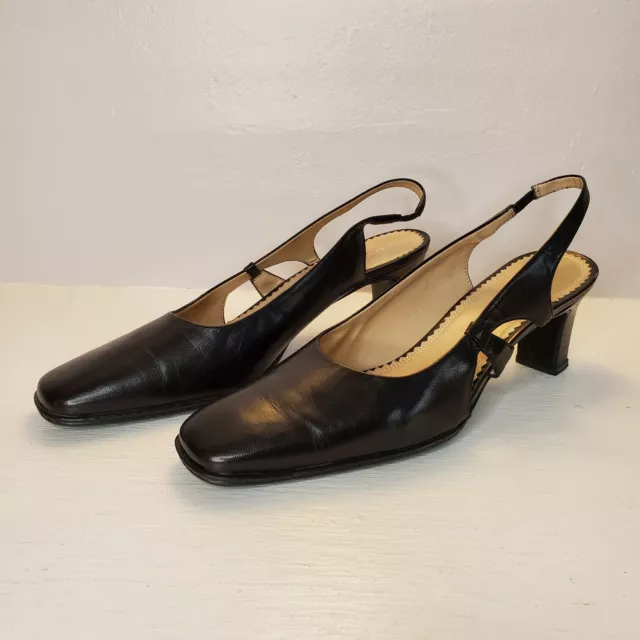 Naturalizer Black Leather Block Heels Sling Back Slip On Women's Size 8M