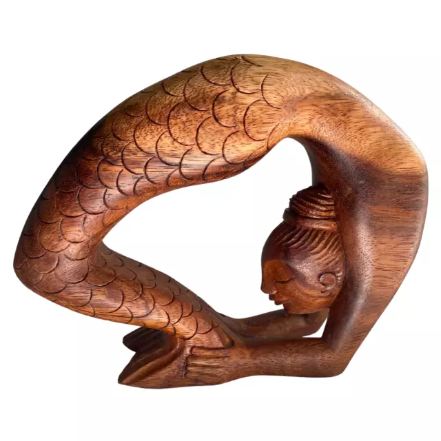 Yoga Mermaid Statue Yoga Pose Asana Wood carving handmade Balinese Art sculpture