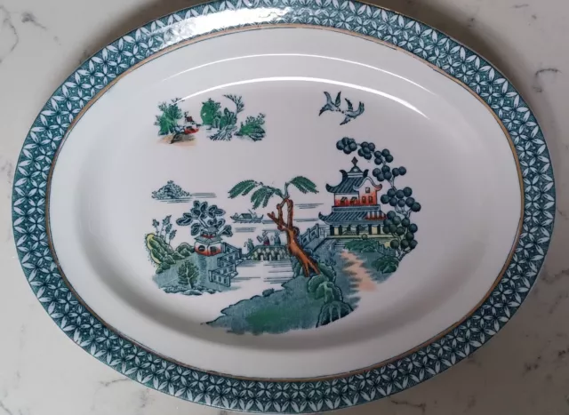 Pekin Blue Willow Wood & Sons Gold Trim Semi-Porcelain 10 1/2" Platter England