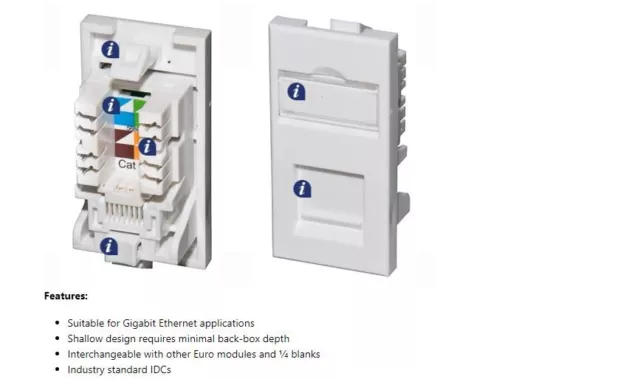 Cat5e UTP RJ45 Euro Module 25 x 50mm Data Outlet Comms Network LAN, PACK OF 20