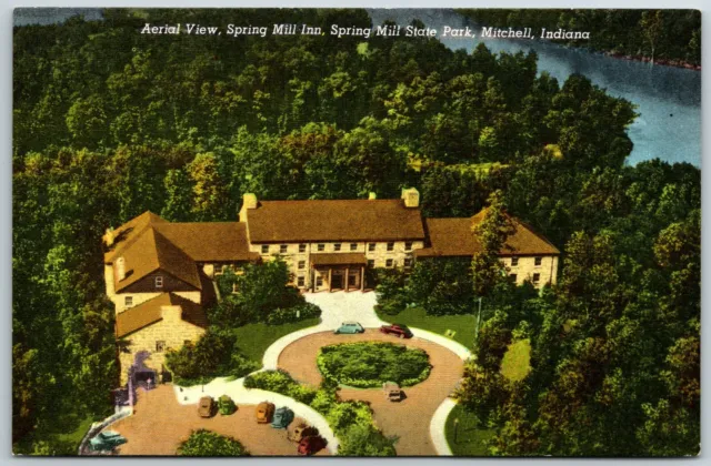 Spring Mill Inn, Aerial View, Spring Mil State Park, Mitchell, IN - Postcard