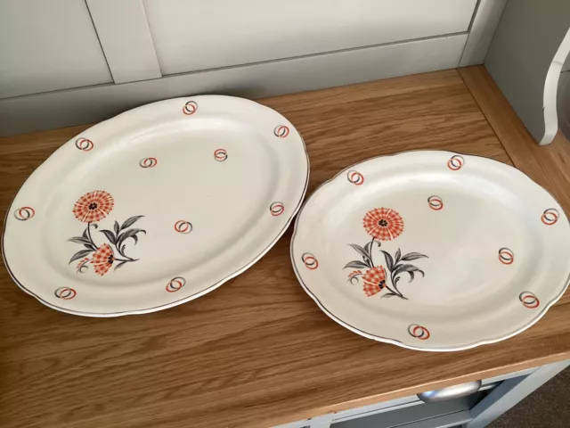 Set of 2 Crown Ducal Oval serving  Platters - Art Deco Vintage Lothian pattern