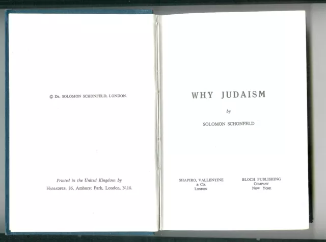 Why Judaism by Solomon Schonfield 1963? pub. Shapiro, Vallentine & Co.