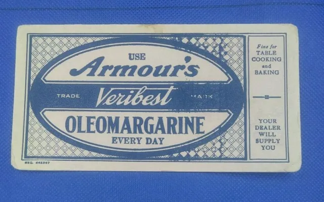 Vintage Armour's Veribest Oleomargarine    pink ink blotter