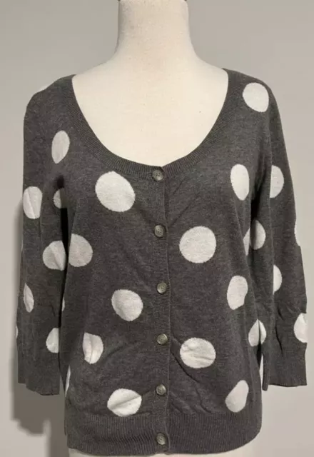 AE American Eagle Ladies L  3/4 Sleeve Grey Polka Dot Cardigan; Modest: Cover-Up