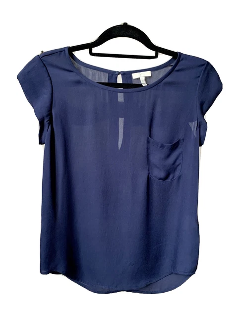 Joie Silk Rancher Navy Short Sleeve Blouse XS