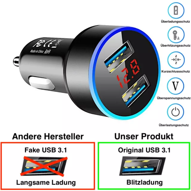  Handy Ladegerät LKW Auto USB Adapter 12V 24V KFZ  Zigarettenanzünder Stahl rostfrei