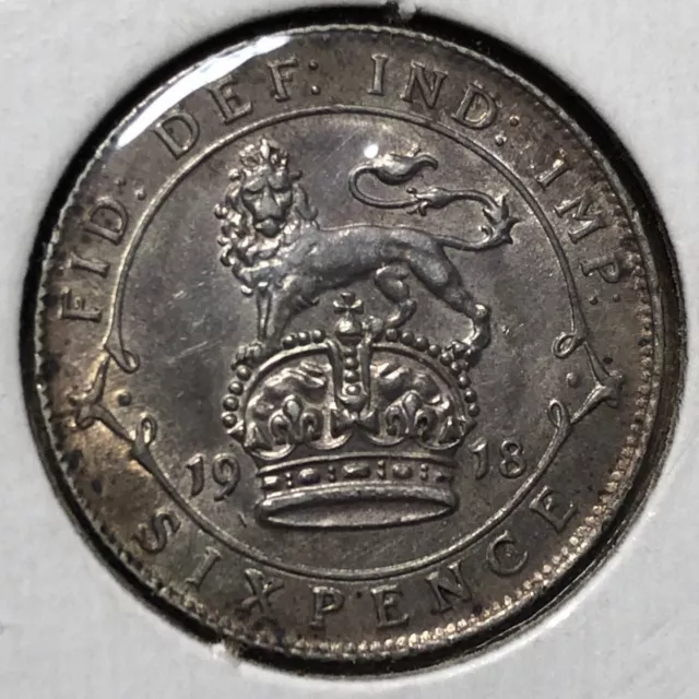 1918 Great Britain 6 Pence King George V Silver Coin XF Condition