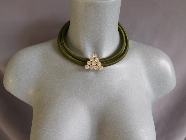 Collier vintage émail bleu et vert - Montres & Bijoux