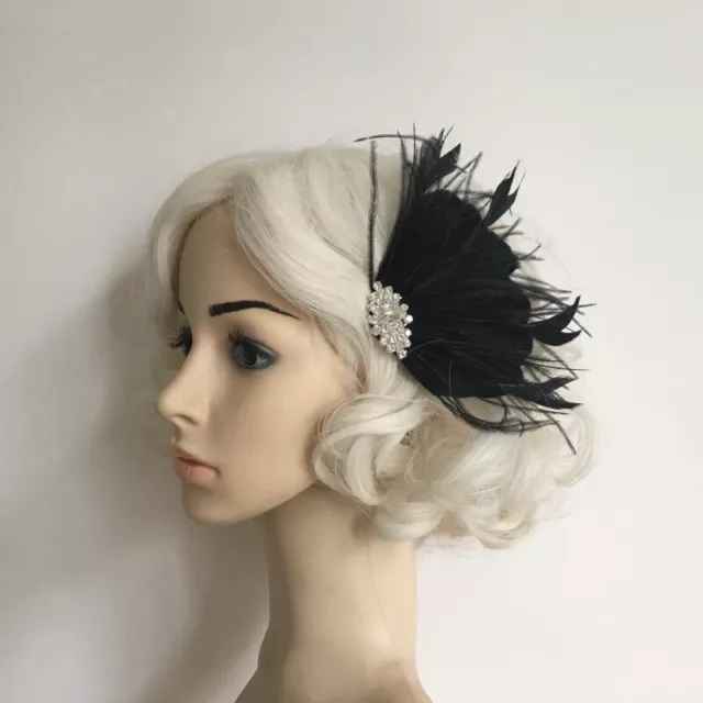 Women Ladies Feather Hair Clip Wedding Party Fascinator Headpiece Black 3