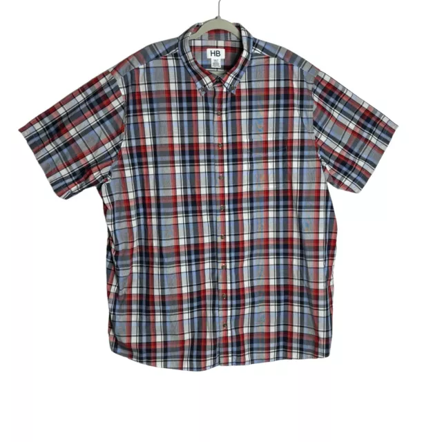 HB Shirt Mens 3XLT Red Blue Plaid Short Sleeve Button Down Casual