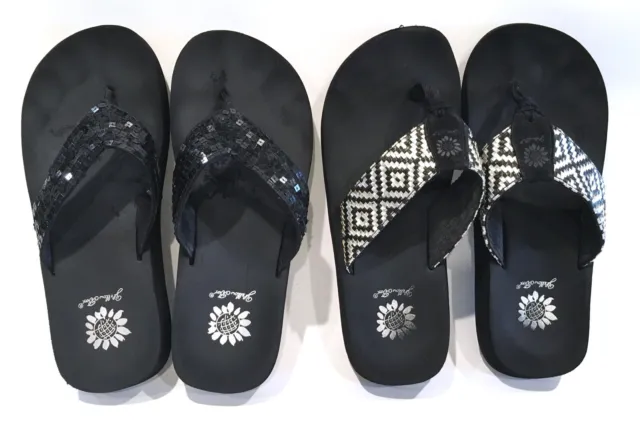 Yellow Box Flip Flops Size 6.5 Black Sequin Silver Used 2 Pairs