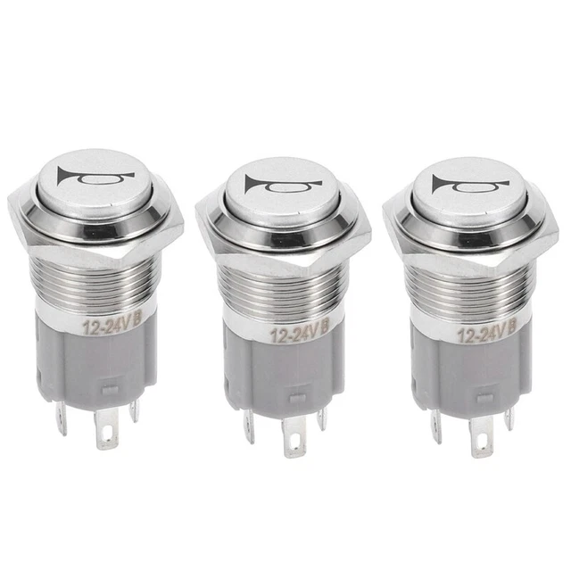 3 x 12 V 16 mm luce LED auto pulsante corno momentaneo pulsante interruttore metallo pulsante F7M5