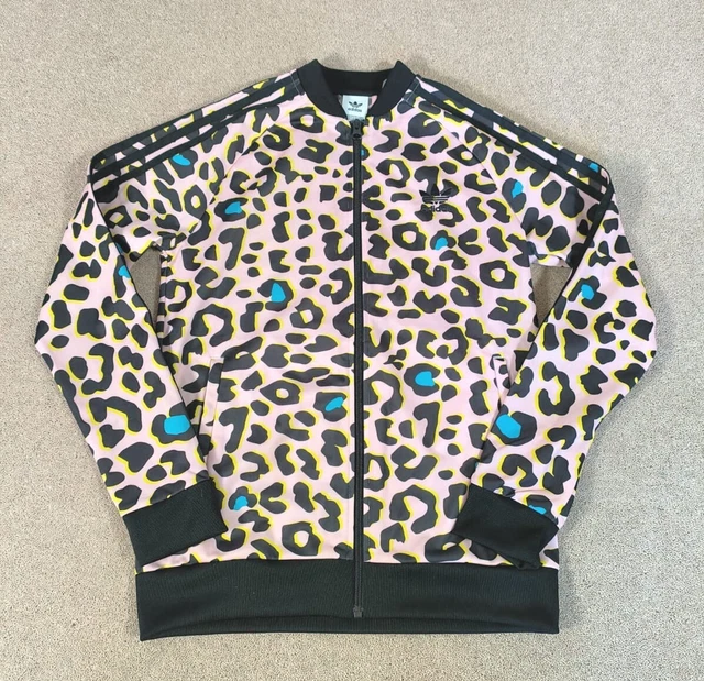 Adidas Girls Leopard Print Zip Track Top Jacket / Size 13 - 14 Years / Pink