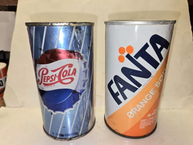 2 Vintage Soda Cans,50s/60's Pepsi-Cola,70's Sealed Fanta Orange