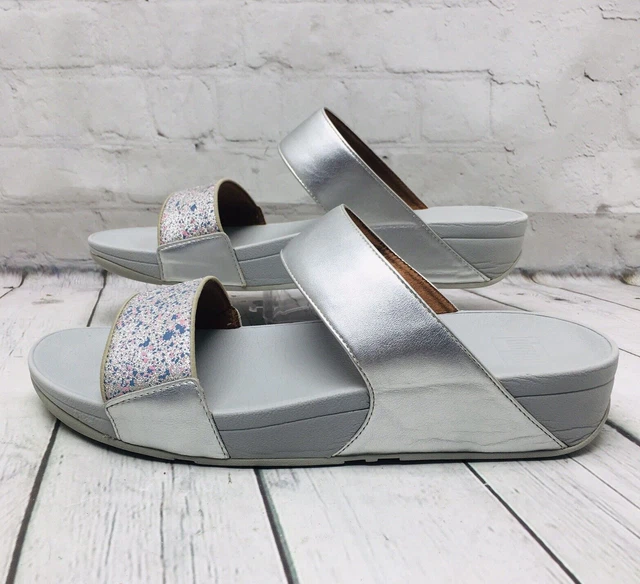 Fitflop Lulu Glitter Splash Silver Wedge Slide Sandals Flip Flop Womens US 11