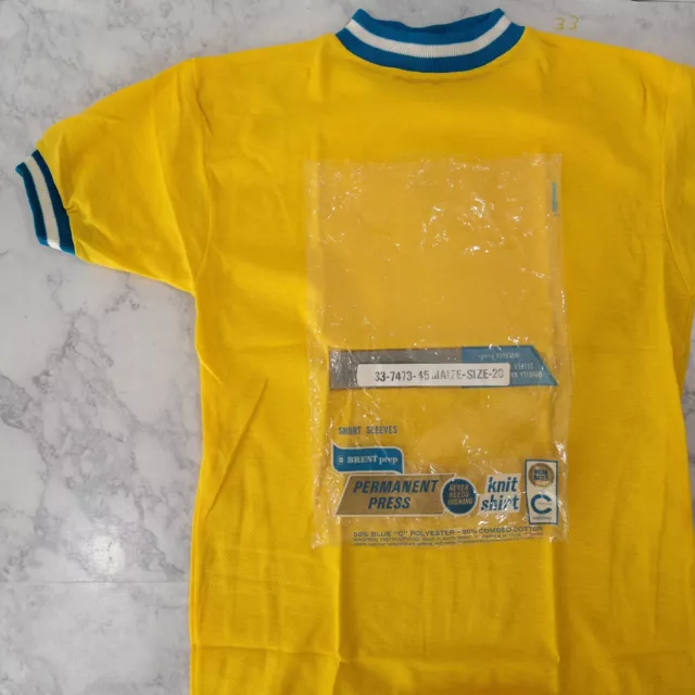 Vintage 60s Boys Shirt Blue and Yellow Cotton Brent Prep Kids Youth 20 NEW