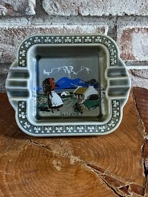 Vintage Wade Irish Porcelain Ashtray 6" Square Green Shamrocks Porcelain Ashtray