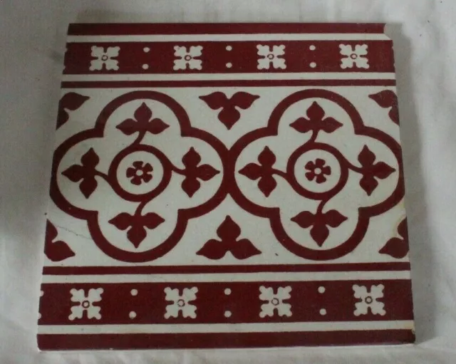 MINTON LARGE TILE MARROON RED gothic revival pugin style 8 INCH