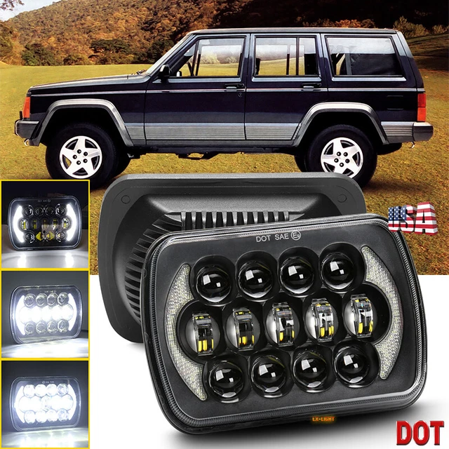 for Jeep Cherokee XJ Wrangler YJ 5x7" 7x6'' Led Headlight Halo DRL Hi/Lo Sealed
