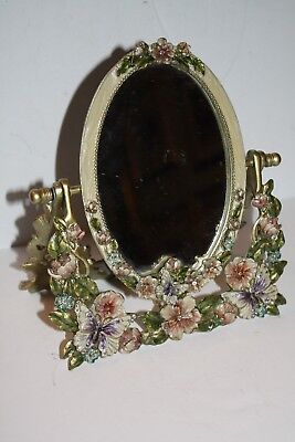 Fantastic Enameled Mirror Heavy 8"x7" Butterflys and Flowers