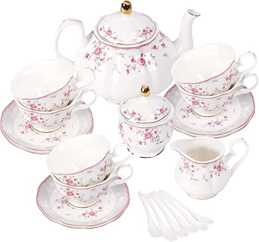 fanquare Set da Tè in Porcellana, Set Tazza da Tè e Piattino, Servizio da Tè da