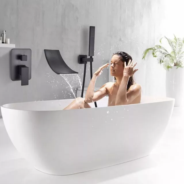 Wall Mount Bathtub Shower System Hand Shower Waterfall Tub Filler Mixer Faucet