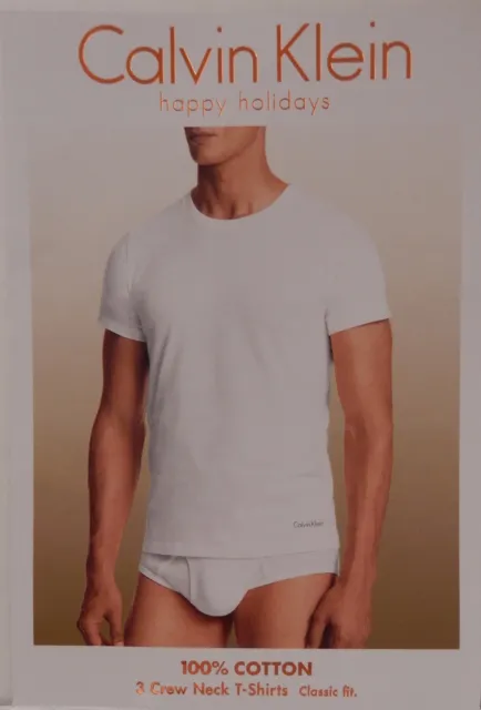3 Calvin Klein 100% Cotton White Crew Neck T Shirts Undershirts S M L Xl Xxl Nip