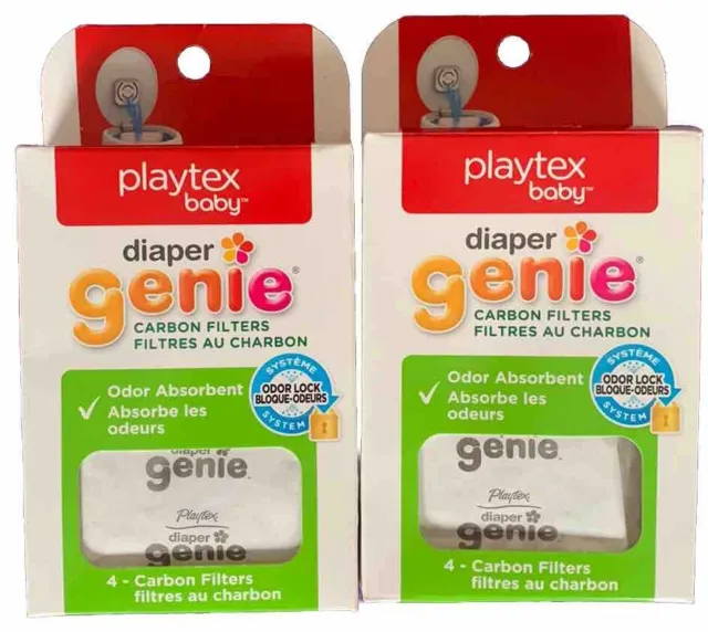 Lot of 2 Playtex Baby Carbon Filters Refills Diaper Genie (4-Count Each) NEW!