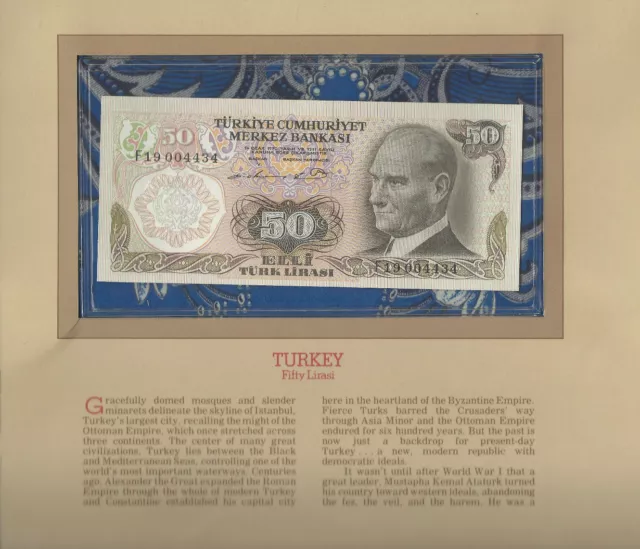 Most Treasured Banknotes Turkey 50 Lira 1970 UNC P 188a.1 UNC Low # 004434