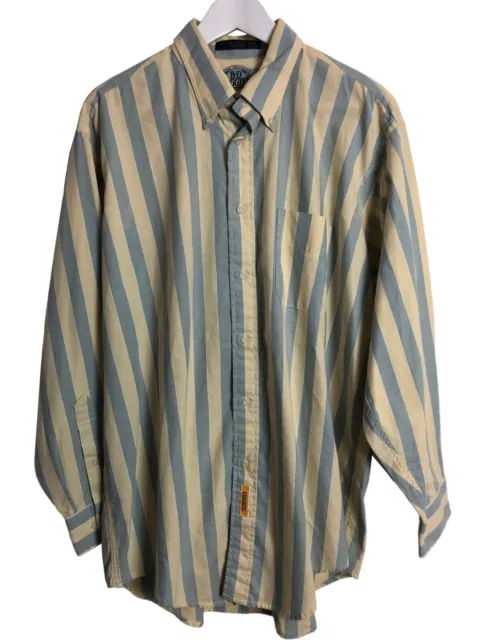 vtg BD Baggies Mens Button Shirt Size L Striped Long Sleeve Blue Yellow Casual