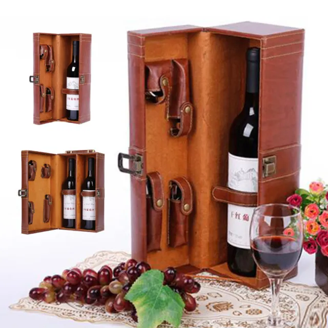 PU Leather Box Wine Bottle Carrying Holder Storage Case Single/Double Bottle 3