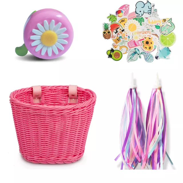 4pcs/set rattan bike basket + bell + tassel + sticker storage basket (Ro 2