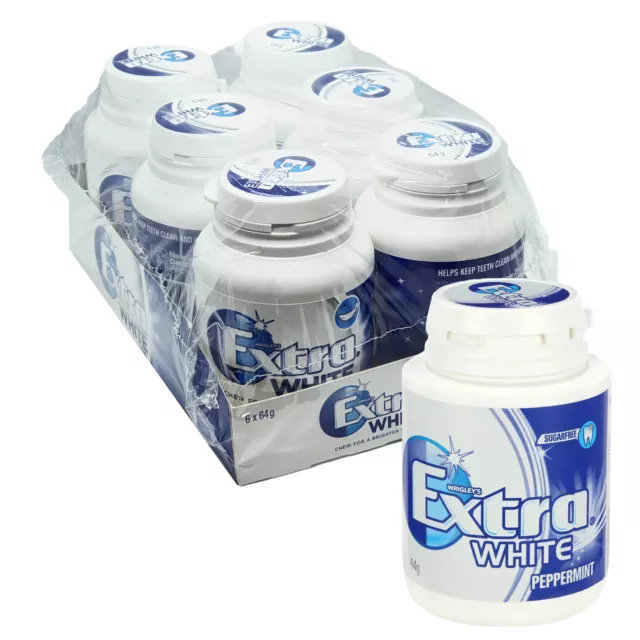 6 x 64g Wrigleys Extra White Peppermint Sugarfree Chewing Gum Fresh Mint Breath