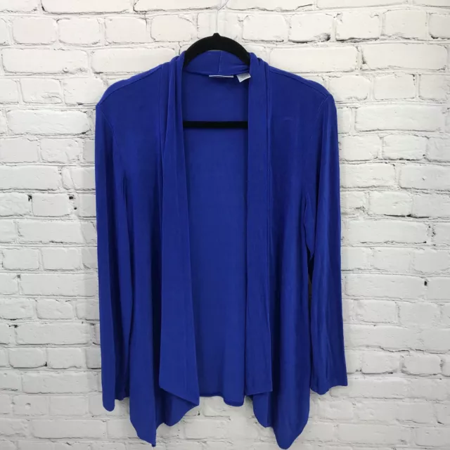 Chicos Top Womens Medium 1 Blue Open Front Cardigan Tunic Long Sleeve Casual