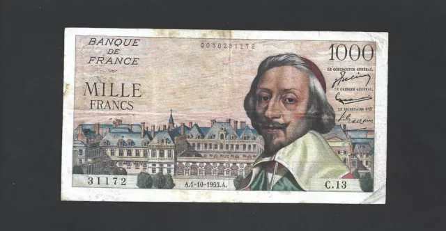 BILLET 1000 FRANCS RICHELIEU du 1/10/1953 état TB