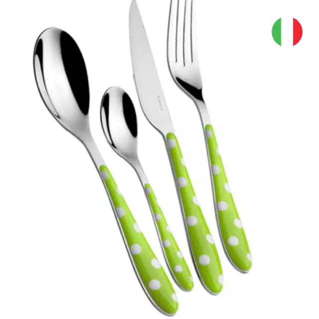 Bugatti Servizio Posate 24 Pezzi, Acciaio Inox Verde, pois, righe, quadretti