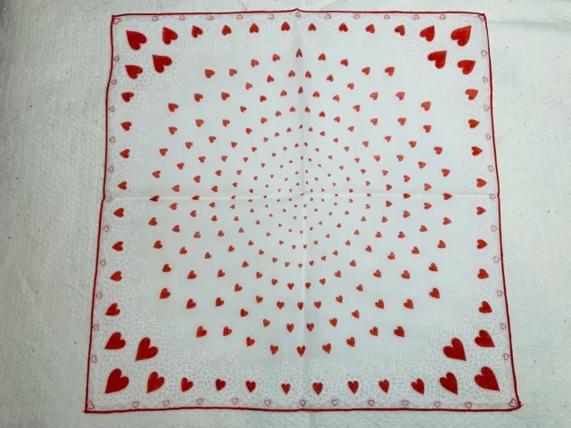 Vintage VALENTINE'S DAY Hankie Handkerchief Red&White Hearts Bouquet NOVELTY NOS