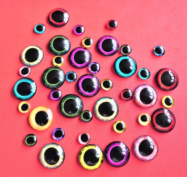 NEW All Sizes Eyes Cabochons Mixed Round Glass Cabochon Flat Back Eye UK