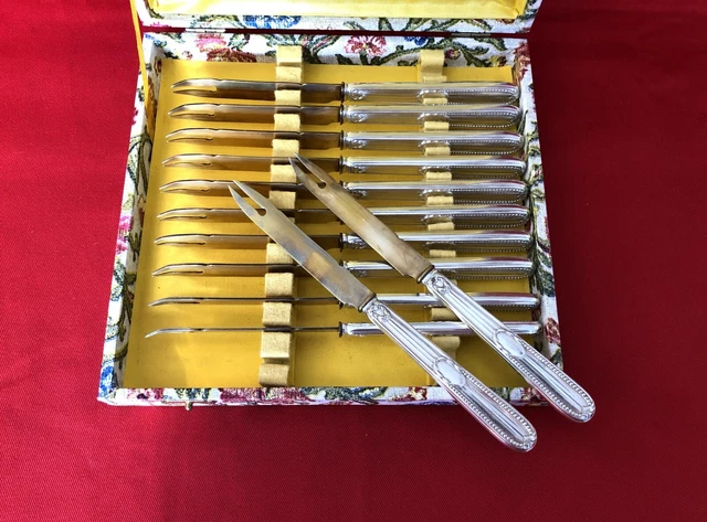 Coffret De 24 Couteaux à Fruits En Argent Massif Vermeil Du