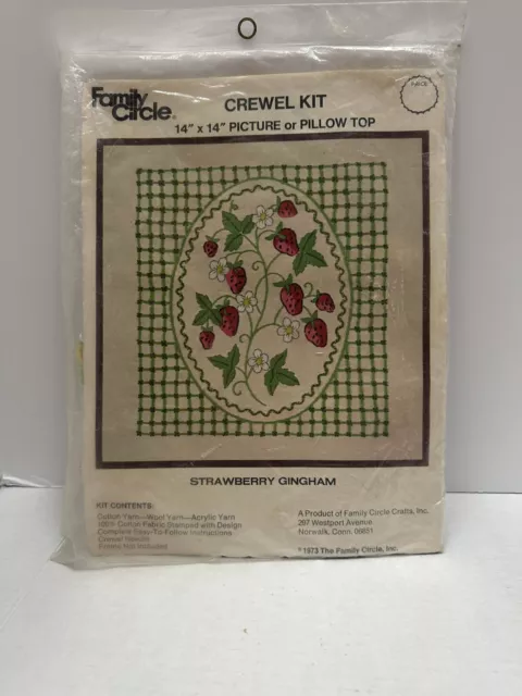 Kit de Colección Family Circle Crewel FRESA GINGHAM 14X14" Imagen o Top de Almohada '73