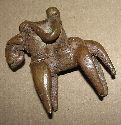 African Kotoko Warrior Bronze Brass Horseman Tribal Art Statue Miniature Antique