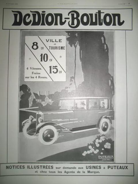 De-Dion Press Advertisement-Button Automobile City & Tourism French Ad 1925
