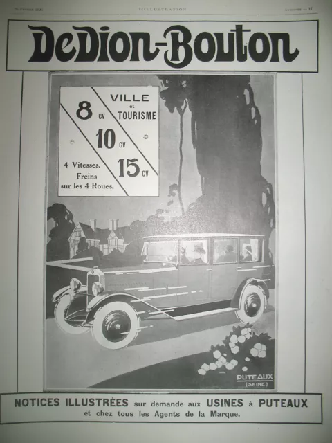 Publicite De Presse De-Dion-Bouton Automobile Ville Et Tourisme French Ad 1925