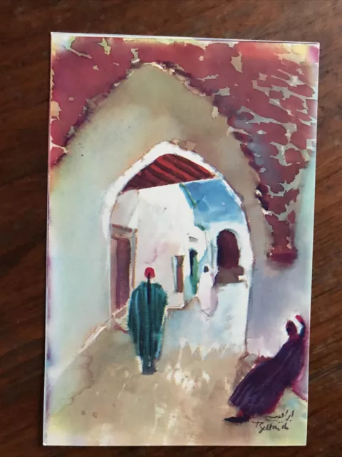 TSeltaith? Poscard: Casbah Arab Market Morocco or Algeria Watercolor Art Edition