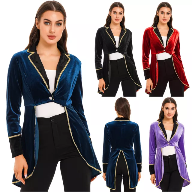 Women Tailcoat Costume Circus Ringmaster Jacket Coat Carnival Party Fancy Dress