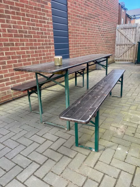 Vintage German Biergarten table and bench set garden furniture in black