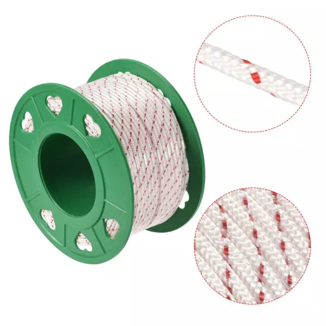 Recoil start Rope 3.5mm 1/16 Inch Dia 60m 196ft Polyester Pull Cord White Red 3